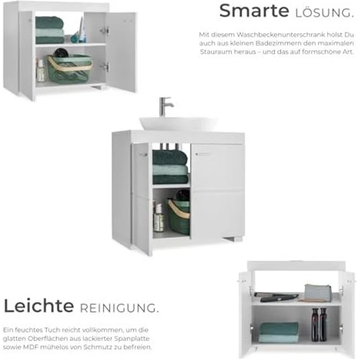 tectake Waschbeckenunterschrank Badezimmerschrank Idris, 2 Fächer, Belastbarkeit 35 kg (60 x 35 x 56 cm) 2 geräumige Fächer – Bild 6