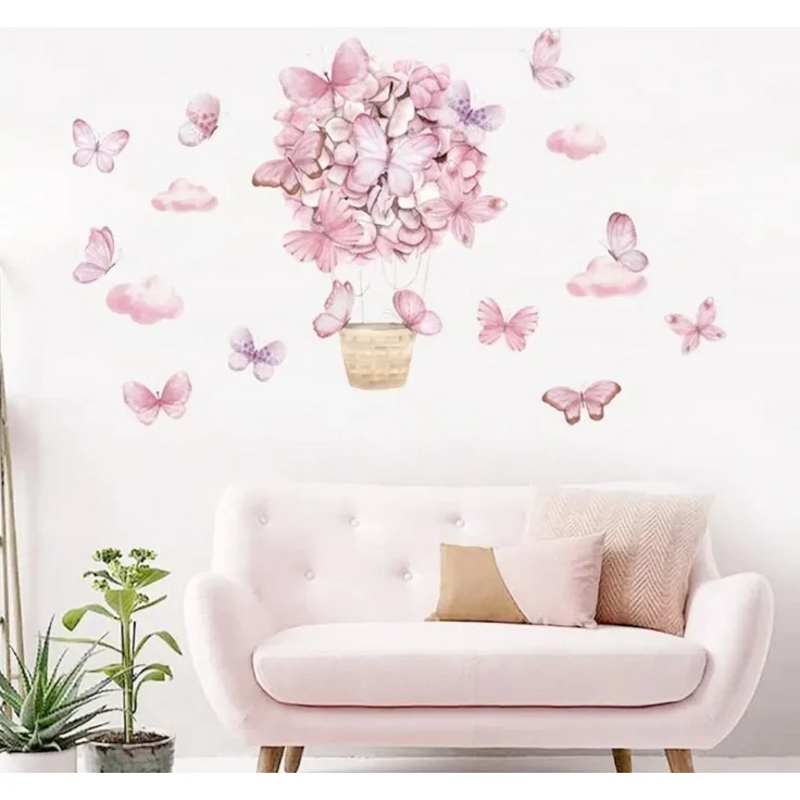 Montegoni Wandsticker Rosa Schmetterlings korb Wandaufkleber Wandsticker (Wandaufkleber Deko, Wandtattoo für Kinderzimmer), Kindergarten Home Dekoration, wasserdichte abnehmbare – Bild 5