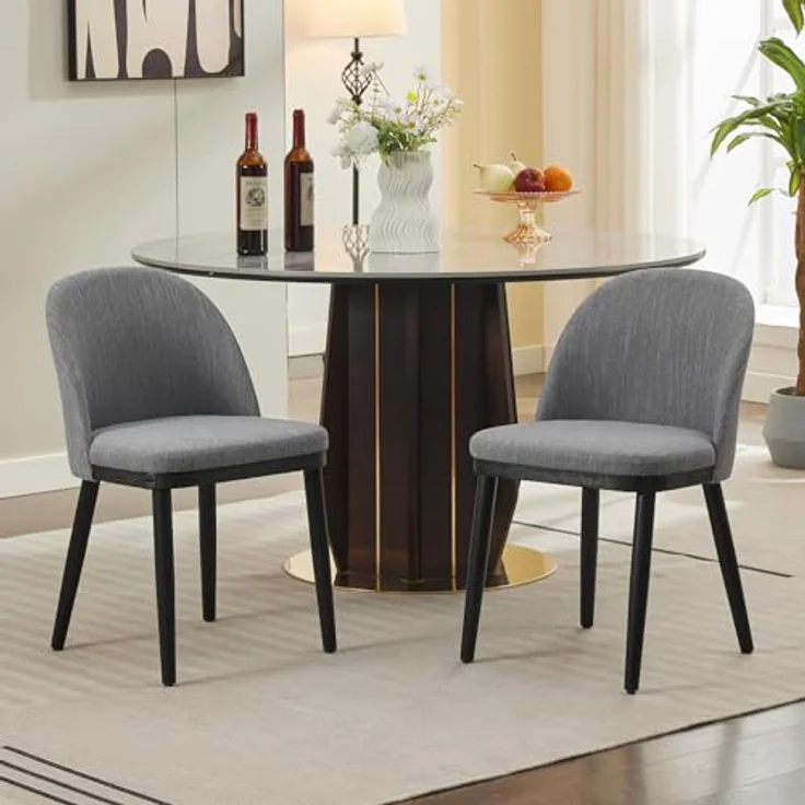 GarveeHome 2-Er Set Esszimmerstuhl Aus Leinenbezug, Gepolstert Küchenstühle Mit Rückenlehne, Stühle Mit 130kg Tragkraft, Für Esszimmer Und Wohnzimmer, 48 x 52 x 78 cm – Bild 3