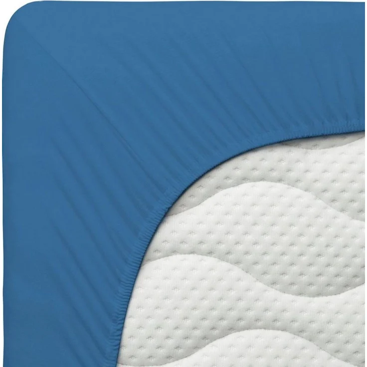 Schlafgut Spannbettlaken Premium, Gummizug: rundum, (1 Stück), Mako-Zwirn-Jersey, Blue Mid, XL 180x200cm - 200x220cm – Bild 4