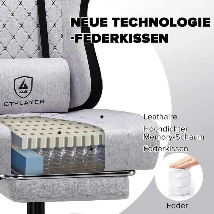 GTPLAYER Gaming-Stuhl, Bürostuhl mit Taschenfederkissen, Armlehnen und Fußstütze, ergonomischer Computerstuhl mit hoher Rückenlehne, mit Lendenwirbelstütze FG – Bild 4