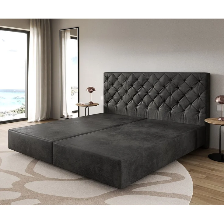 Boxspringgestell Dream-Great Mikrofaser Anthrazit Vintage 200x200 cm – Bild 1