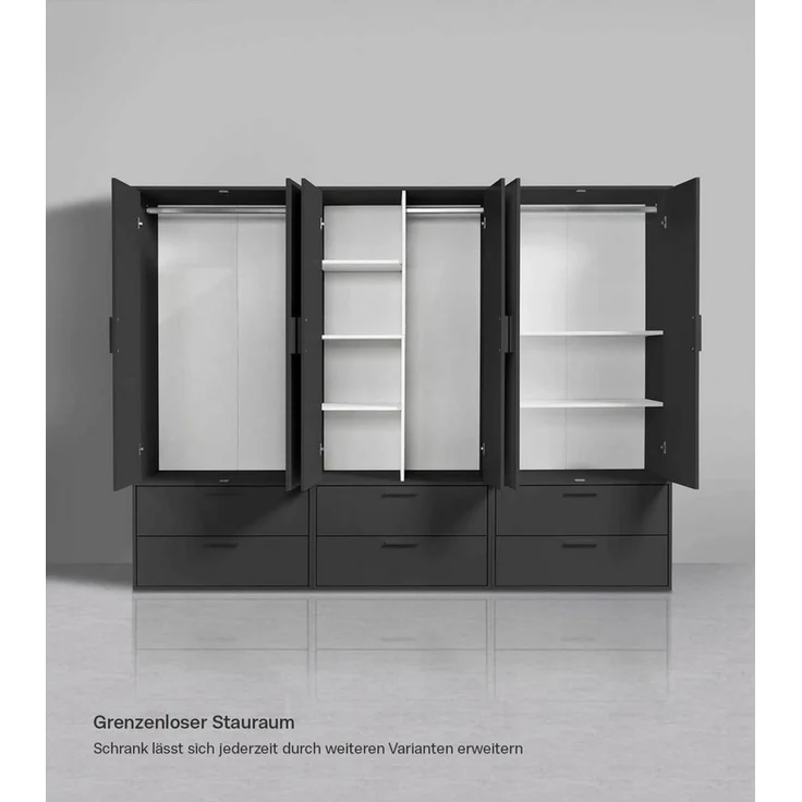 mokebo Kleiderschrank Der Kleiderheld (80x180x51 cm, 2-türig, 2 Schubladen & 2 Einlegeböden) Garderobenschrank, Schlafzimmerschrank oder Schrank in Schwarz – Bild 2