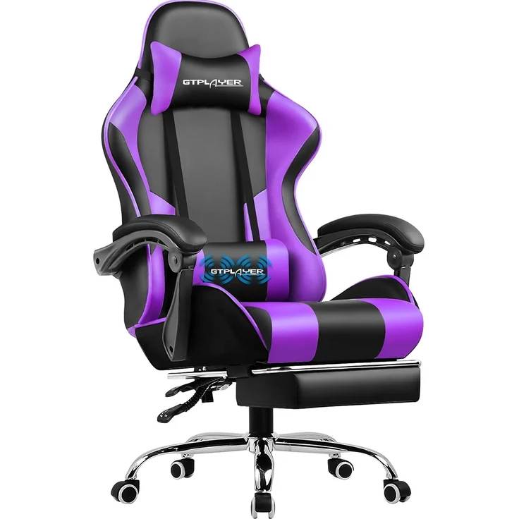 GTPLAYER Bürostuhl Gaming Stuhl Massage Gaming Sessel Ergonomischer Gamer Stuhl mit Fußstütze, Gepolstert Gaming Chair, Drehsessel 150KG, lila – Bild 1