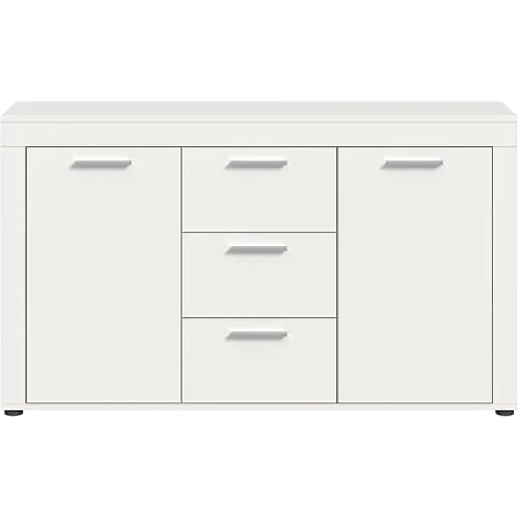 Xonox Sideboard, Weiß, 125x80x35 cm, mit 3 Schubkästen und 4 variablen Einlegeböden für flexiblen Stauraum – Bild 4