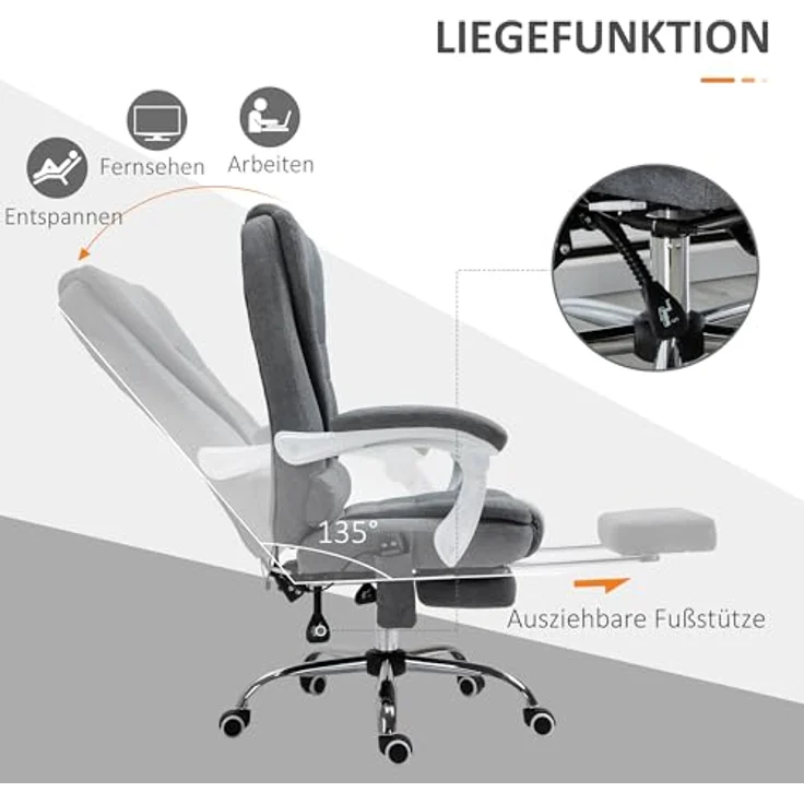 Vinsetto Bürostuhl mit Massagefunktion, höhenverstellbar mit Fußstütze, 360° drehbar, 6-Punkt-Massage und Heizfunktion – Bild 5