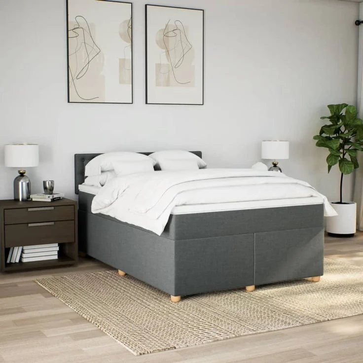 vidaXL Boxspringbett mit Matratze Dunkelgrau 140x190 cm Stoff 3288990 – Bild 4