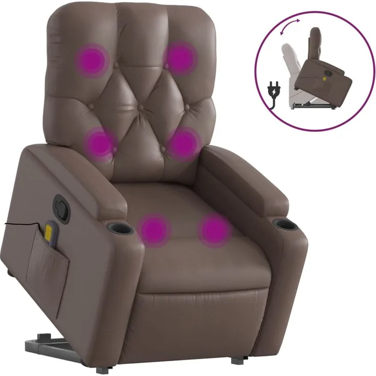 vidaXL Massagesessel mit Aufstehhilfe Braun Kunstleder 3204781