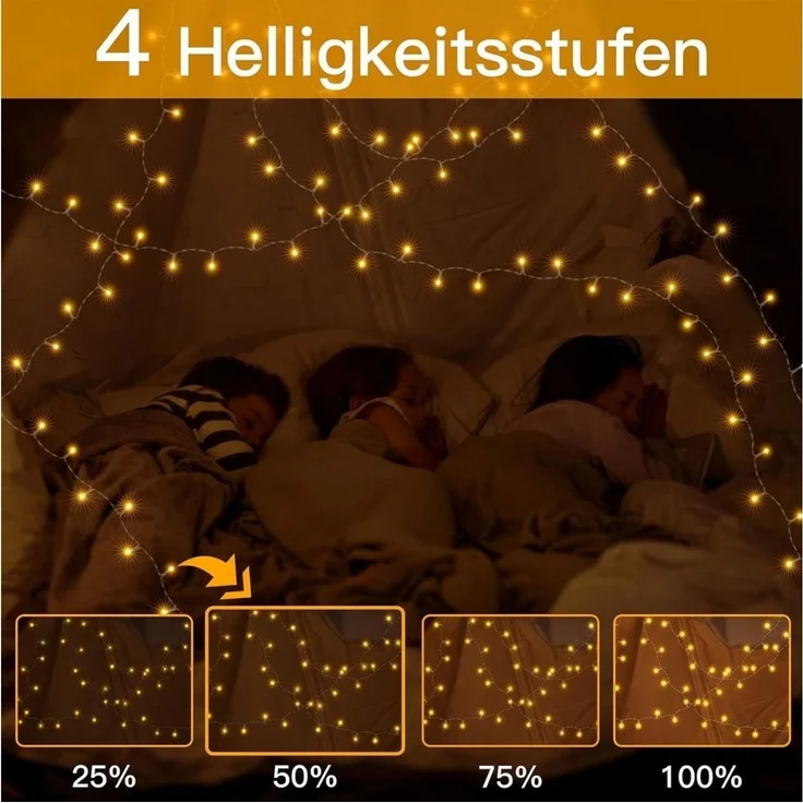 Diyarts LED-Lichterkette, 100-flammig, Bunt & Warmweiß, 2x10m, IP44, 4-in-1, ganzjährige Vielseitigkeit – Bild 3