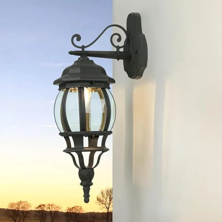 Licht-Erlebnisse Außenlampe Wand "Brest", Rustikale Wandleuchte in Anthrazit, H:54 cm, IP44, E27, Wetterfest für Terrasse und Garten