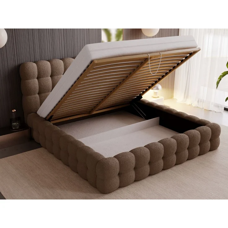 GRAINGOLD Twist Polsterbett 180x200, Doppelbett mit Bettkasten und Lattenrost, Bouclé-Stoff, Braun – Bild 5