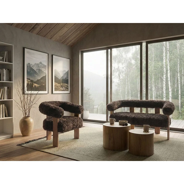 Sofa Set ILBRO Webpelz Dunkelbraun Hellbraun – Bild 3