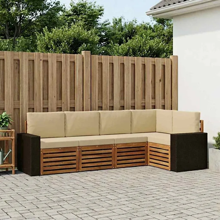 vidaXL Outdoor-Sofagarnitur 5 stk. 5-Sitzer Natur und Beige 3384364