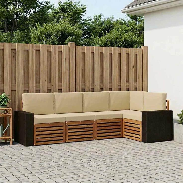 vidaXL Outdoor-Sofagarnitur 5 stk. 5-Sitzer Natur und Beige 3384364 – Bild 1