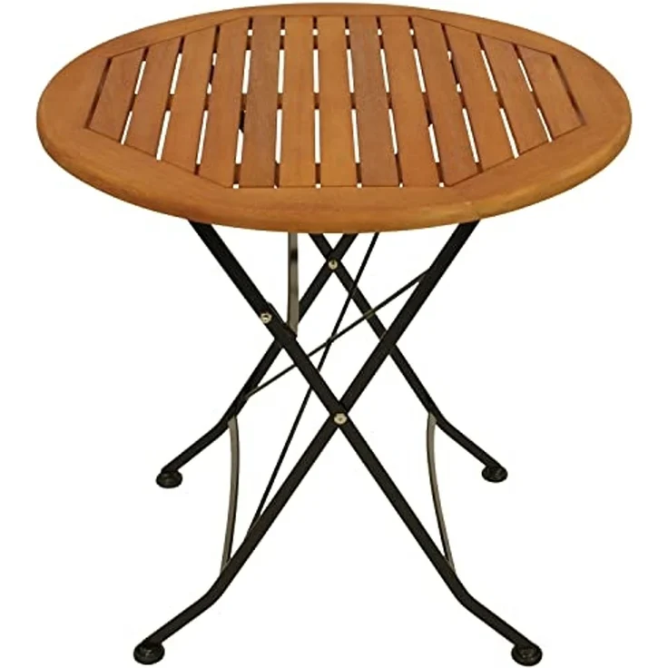DEGAMO HOFGARTEN Klapptisch, Stahl + Eukalyptus, schwarz/braun, 75cm rund – Bild 4