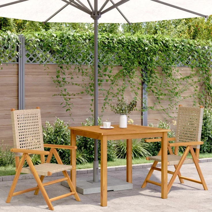 vidaXL Gartenstühle 2 Stk. Beige Massivholz Akazie und Poly Rattan 367653 – Bild 7
