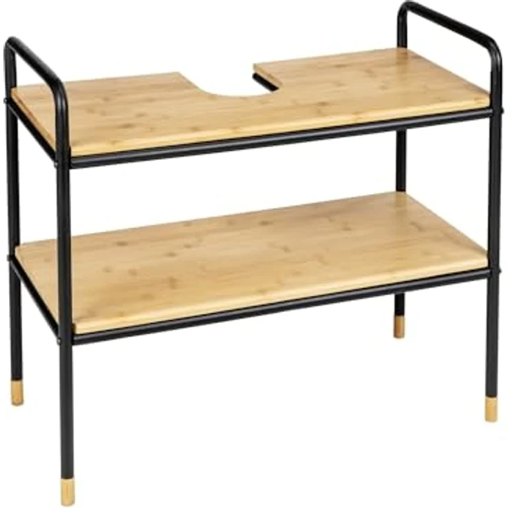 Avilia Badezimmermöbel mit 2 Ablagen, aus Bambus, 70 x 60 x 33,5 cm, Schwarz und Braun – Bild 2