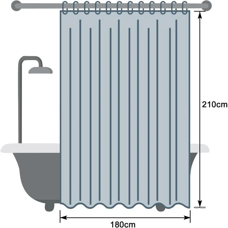 Duschvorhang 180x210cm Eva Transparent Antibakteriell inkl. Ringe & Magnet – Bild 7