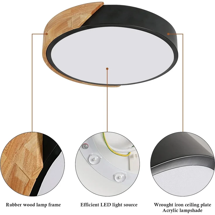 Goeco LED Deckenleuchte Runde LED-Deckenleuchte, 24W, 6000K, für Schlafzimmer, Küche, Kaltweiß, stabile LED-Lichtquelle, natürlicher Eichenschalen – Bild 4