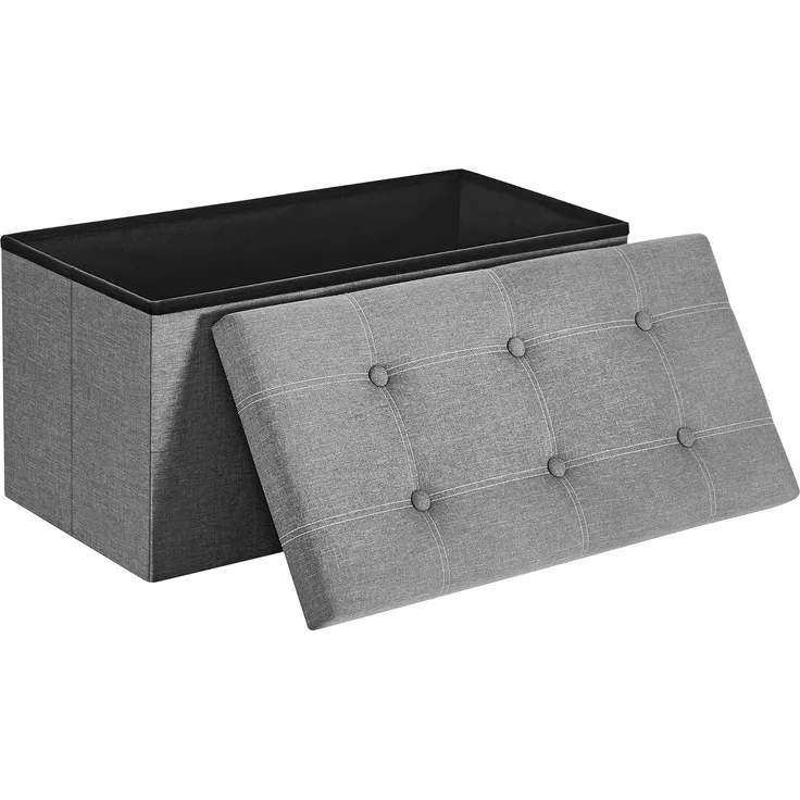 Sitzbank, Sitzhocker, 80 Liter Fassungsvermögen, Sitztruhe, Aufbewahrungsbox, Leinenimitat, faltbar, belastbar bis 300 kg, für Wohnzimmer, Schlafzimmer, Flur, hellgrau LSF001G02