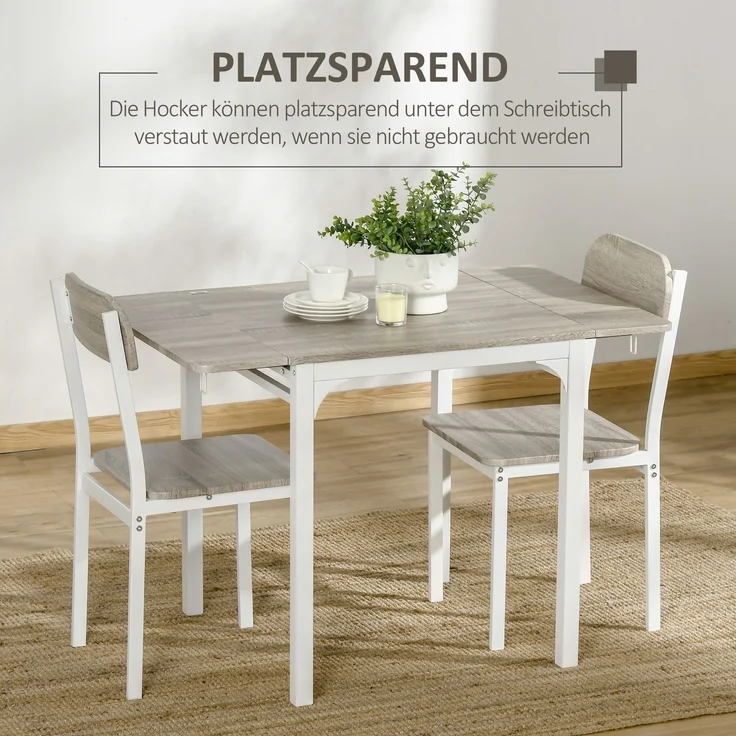 2-teilige Sitzgruppe, Klappbarer Esstisch mit 2 Stühlen, Klapptisch, 110 cm x 70 cm x 75 cm, Weiß + Natur--Natur+Weiß--75x70x110cm--YOUDENOVA – Bild 8
