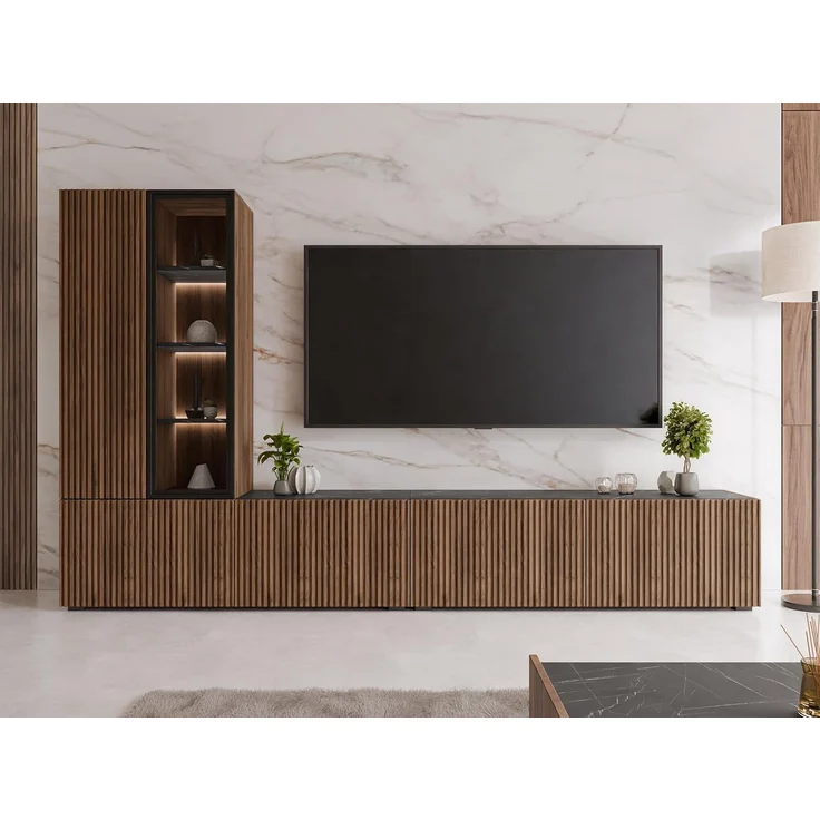 Wohnwand Tiwori (Farbe: Nuss Warmia + Marmor Schwarz) – Bild 6