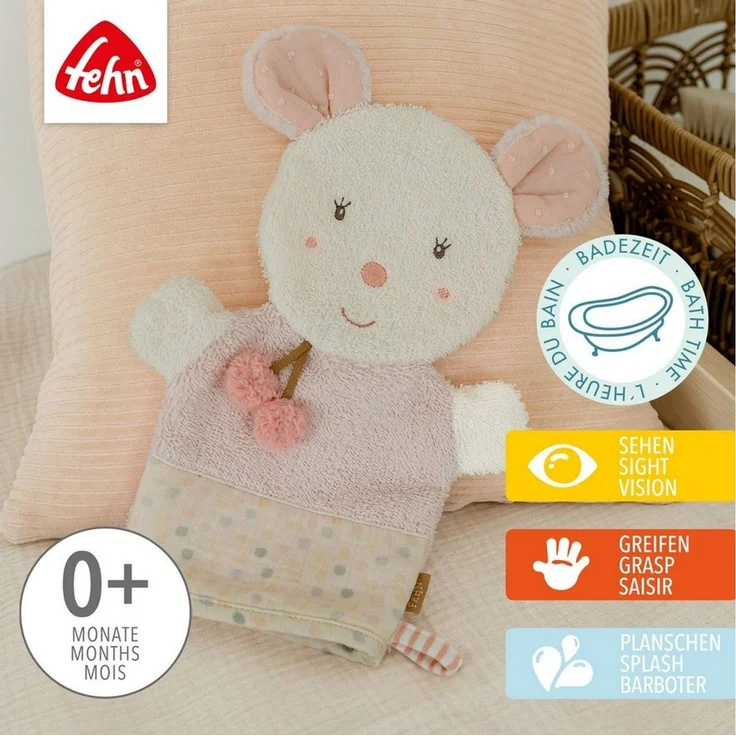 Fehn feehnLAND Waschhandschuh Waschlappen Maus Rose 29 cm – Bild 3
