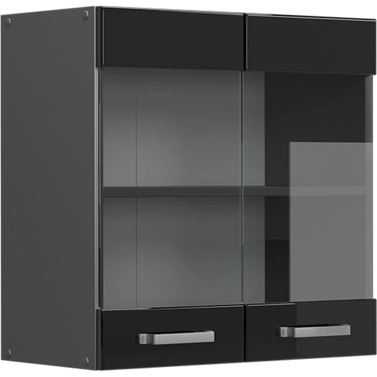 Küchenglasschrank R-Line Schwarz Hochglanz 60 cm Vicco – Bild 1