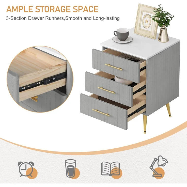 Woltu Nachttisch (1-St), 3 Schubladen aus Massivholz, Höhe Tragfähigkeit – Bild 7