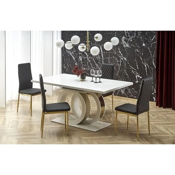 designimpex Esstisch Design HAG-777 Weiß Hochglanz - Gold ausziehbar 160 - 200 cm
