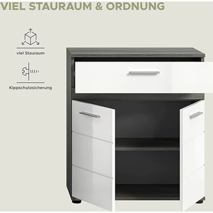 Badschrank Blake II - Rauchsilber / Weiß Hochglanz – Bild 7