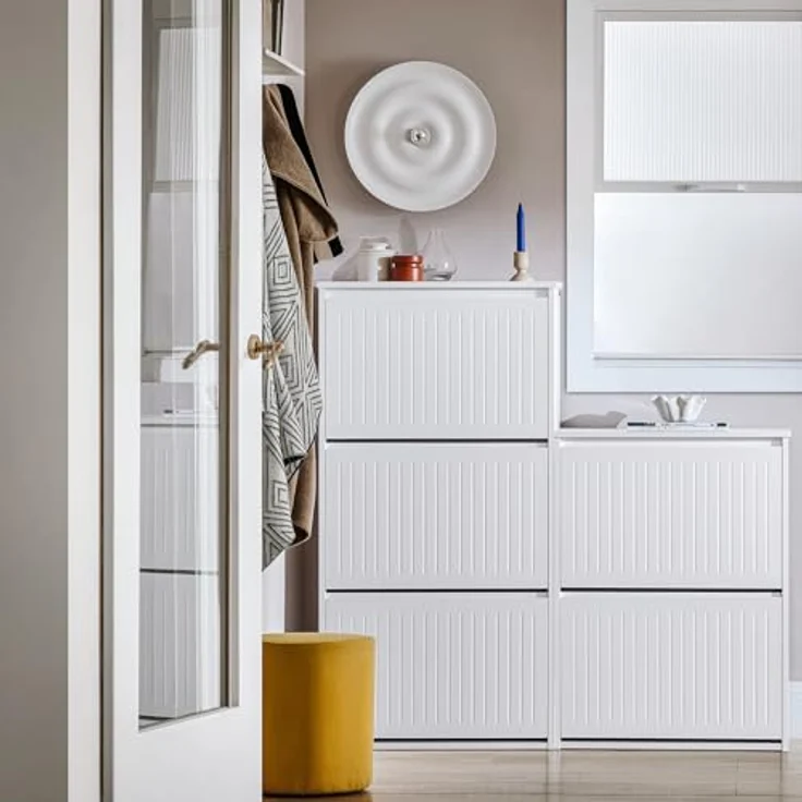 SoBuy Schuhschrank, Weiß, 3 Klappfächer, verstellbare Böden, 61x120x26 cm, Schuhaufbewahrung – Bild 2