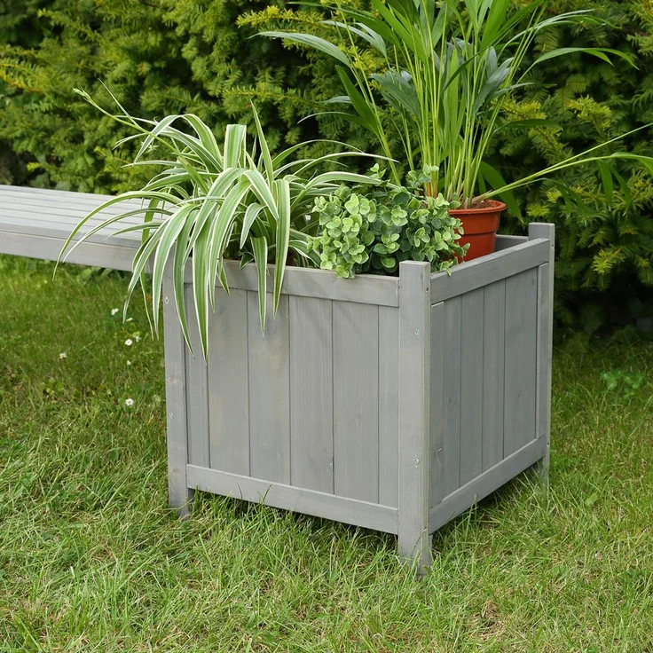 Gartenbank mit 2 Blumenkästen Garten Bank 2in1 Blumenkasten Holzbank grau – Bild 4