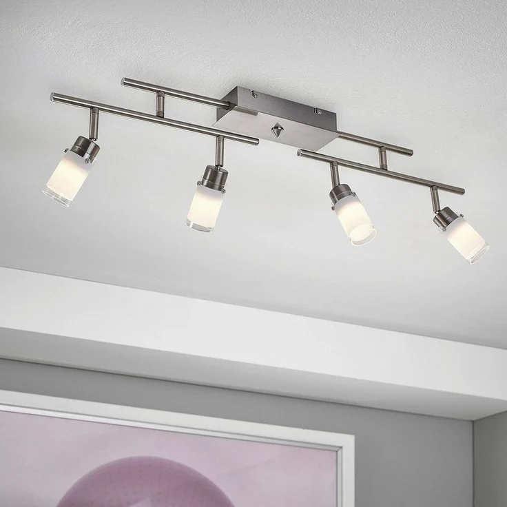 MeLiTec LED Deckenleuchte D122, warmweiß, nickel matt zwei Arme und vier Spots – Bild 3