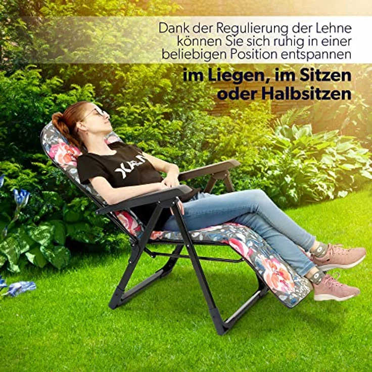 Kadax Gartenliegestuhl, Grau-Rosa, verstellbar, Metall, 58x150 cm, für Garten und Terrasse – Bild 8