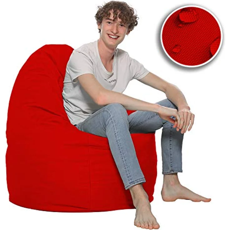 HomeIdeal - Sitzsack XXL Bodenkissen für Erwachsene & Kinder - Geeignet für Gaming oder Entspannen - Indoor wie Outdoor da er Wasserfest ist - mit EPS Perlen, Farbe:Rot, Größe:XXL – Bild 7