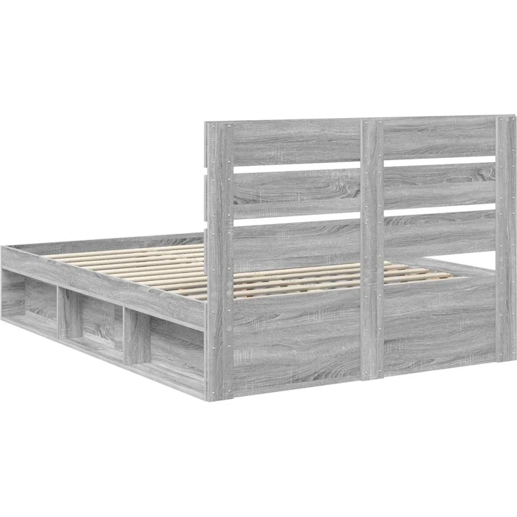 vidaXL Bettrahmen Graues Sonoma 140 x 190 cm Massives Kiefernholz 3411749 – Bild 8