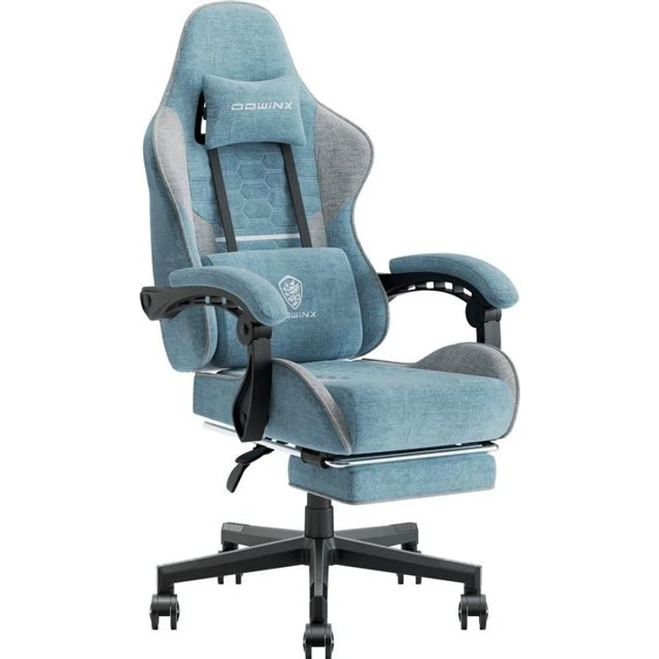 Dowinx Gaming-Stuhl Massage Gaming Stuhl Stoff mit Kopfstütze, Ergonomische Gaming Stuhl mit Fußstütze – Bild 4