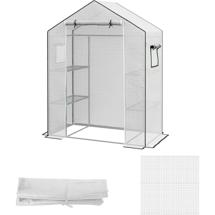 MELAYR, Ersatzfolie für Gewächshaus, Ersatzabdeckung mit UV-Schutz, Rolltür, Seitenfenster, 140 x 73 x 190 cm, Weiß – Bild 2