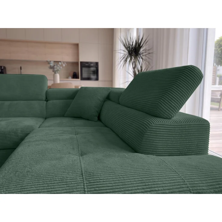 AX LIVING Konak Cord-Schlafsofa R Flaschengrün 276 cm, Bettkasten, Kopfstützen – Bild 5