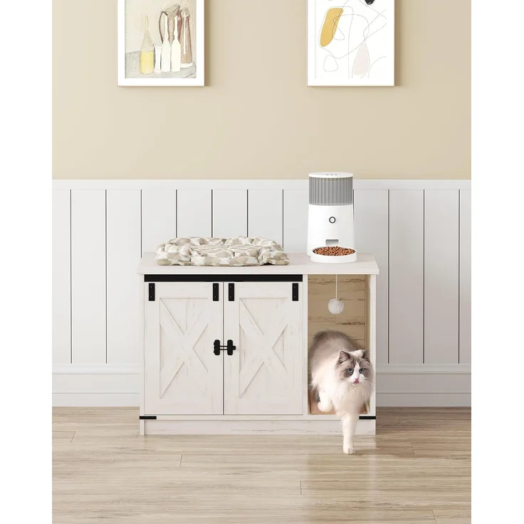 Katzenschrank, Katzentoilette, Katzenklo Schrank, Versteckte Katzentoilette Kabinett Möbel mit Katzenglocke, Indoor-Katzenhaus, 80 x 50 x 53 cm, für Flur, Schlafzimmer, Weiß – Bild 7