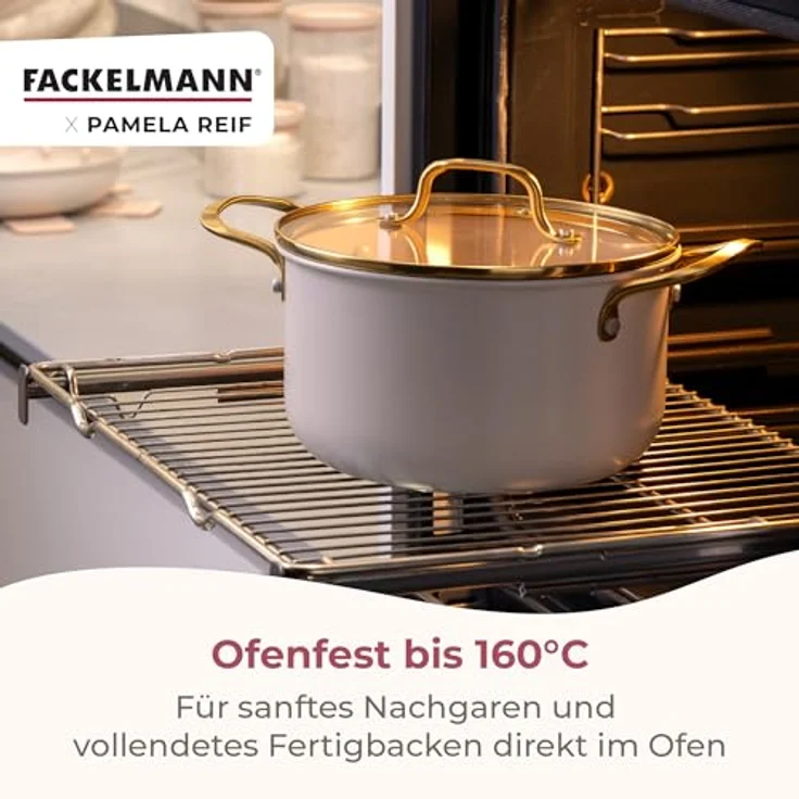 Fackelmann x Pamela Reif Kochtopf 24 cm mit Deckel, recyceltes Aluminium, PFAS-freie Keramikbeschichtung, pastell-beige, Induktion geeignet – Bild 5