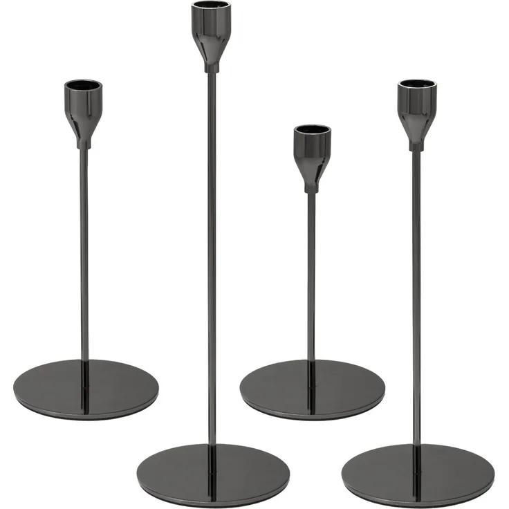 4er-Set Kerzenhalter, Kerzenständer für Stabkerzen, Metall, schwarz