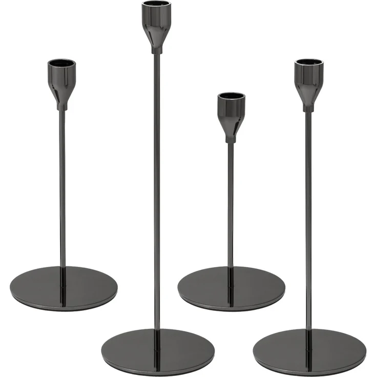 4er-Set Kerzenhalter, Kerzenständer für Stabkerzen, Metall, schwarz – Bild 1