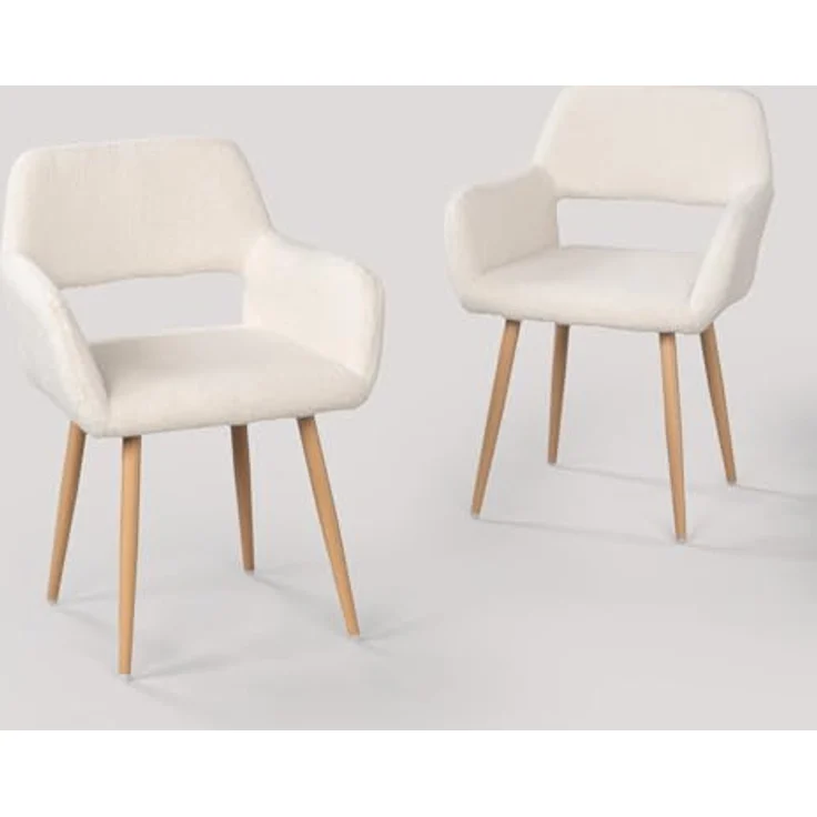 MEUBLE COSY Esszimmerstühle 2er Set Küchenstühle Sessel Wohnzimmerstuhl Polsterstuhl mit Armlehne Rückenlehne Sitzfläche aus Sherpa Metallbeine, Skandinavisch, Weiß – Bild 2