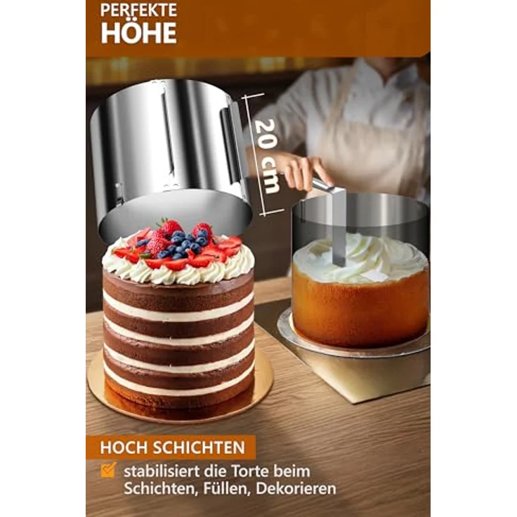 4smile Tortenring verstellbar 16-30 cm, 20 cm hoher Backring aus Edelstahl, stabile Tortenform - Kuchenring rund verstellbar, Backrahmen rund zum Backen und Dekorieren – Bild 4