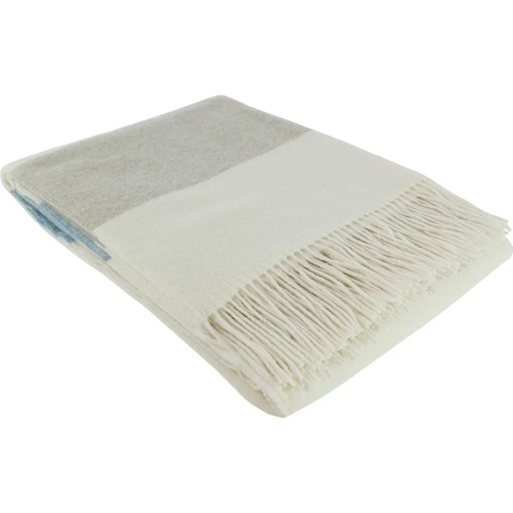 Wohndecke Fair de luxe Kaschmir easy care | Kaschmir Wolldecke | Sofadecke/Couchdecke | Tagesdecke | Flauschig & Kuschlig warm | 140 x 190 cm (Blau/Grau Blockstreifen, Kaschmir/Wolle)