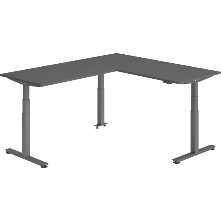 bümö Eckschreibtisch elektrisch höhenverstellbar L-Form: 180 x 220 cm in graphit, Gestell graphit - Stehschreibtisch mit Memory-Steuerung, elektrischer XXL Schreibtisch für die Ecke, XDSMW-1914-G-G – Bild 1