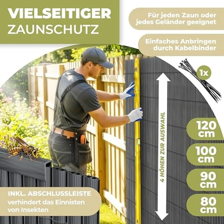 KESSER® PVC Sichtschutzmatte Sichtschutzzaun 90x300 cm | Balkonverkleidung Windschutz | verstärkte Lamellen für Garten Balkon & Terrasse | Balkonumrandung inkl. Kabelbindern & Abdeckung Anthrazit – Bild 3