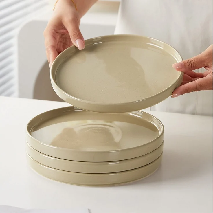 JIWOO Teller 4er Ø20,5cm,Frühstücksteller Steakteller Pastateller Brotteller Plate, (4 St), Keramik Hochwertiges Tellerset Braun Mikrowellen spülmaschinenfest – Bild 3